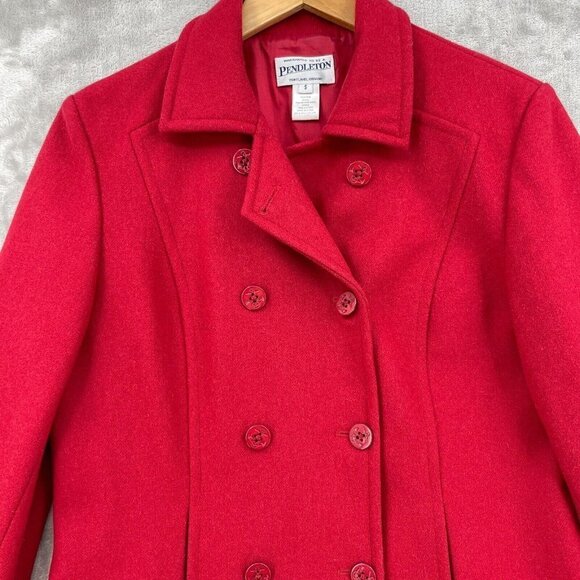 Pendleton Red Merino Wool Double Breasted Pea Coat Jacket Collared - Picture 2 of 8